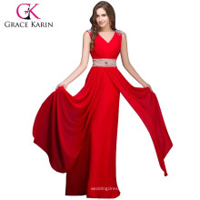 Grace Karin Andar de comprimento Longo Chiffon V-Neck Red Sex Free Prom Dress CL3403-1 #